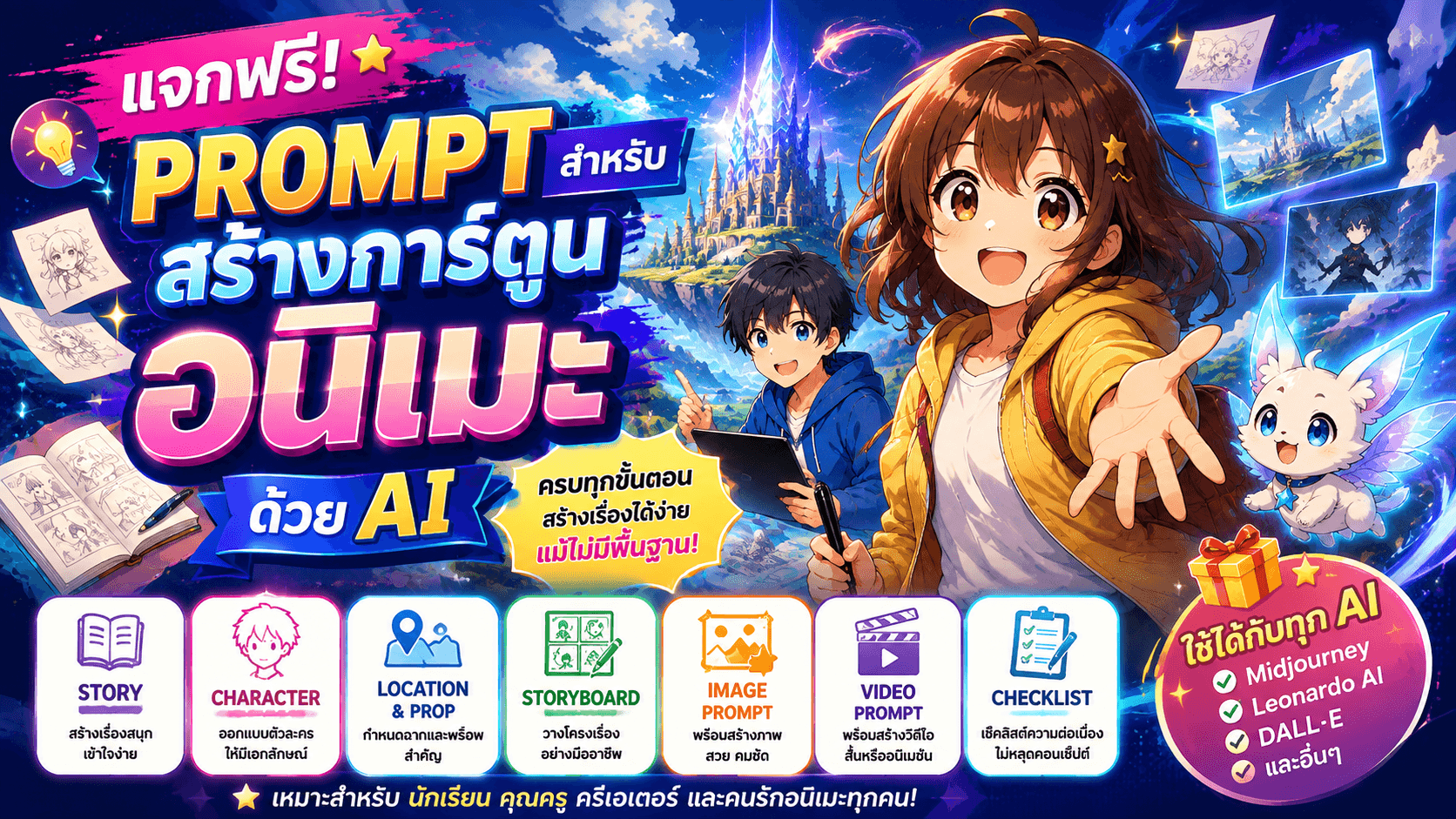 Prompt สร้างการ์ตูน Anime