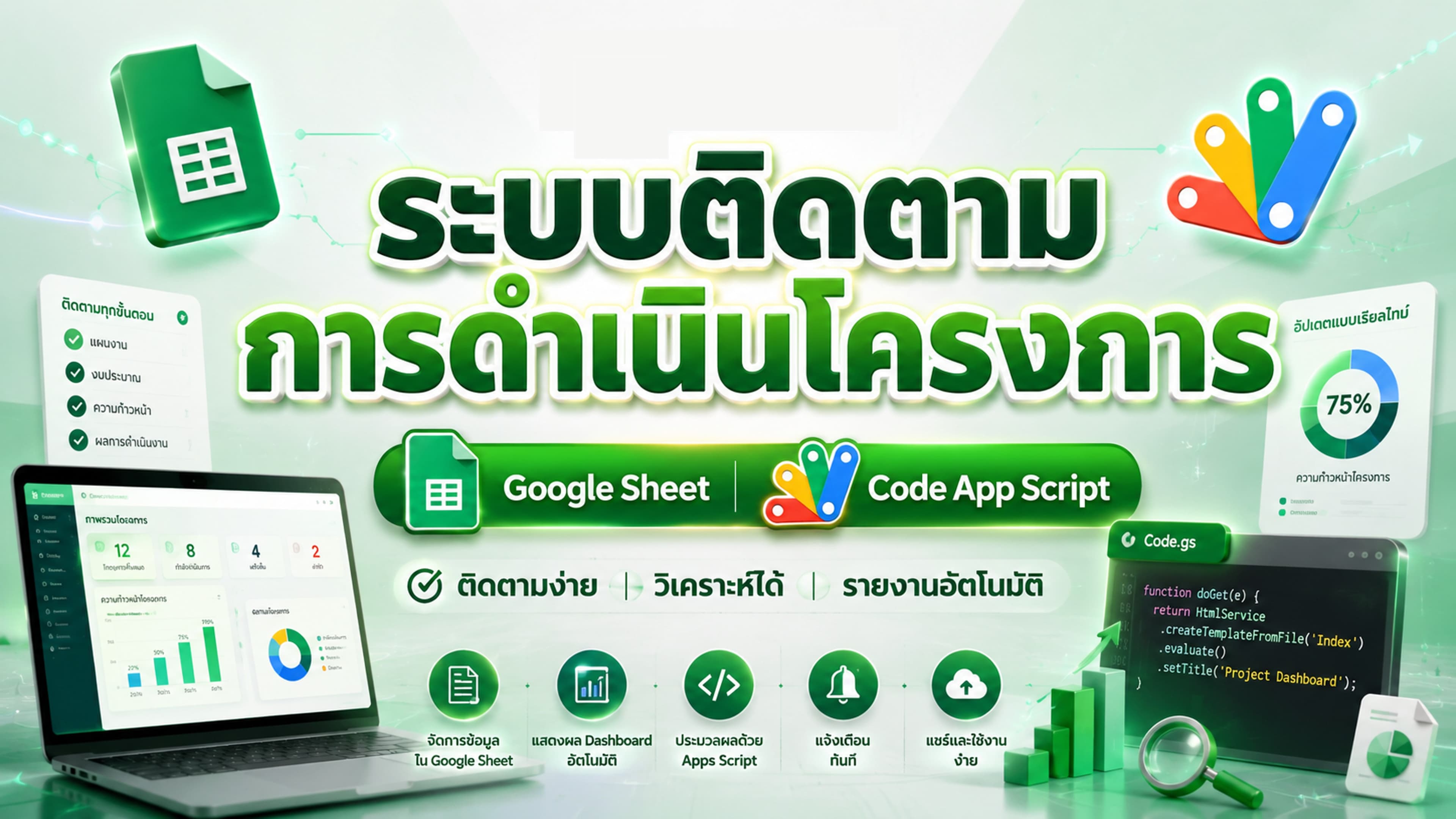Sheet+Script แดชบอร์ดการติดตามการดำเนินโครงการ